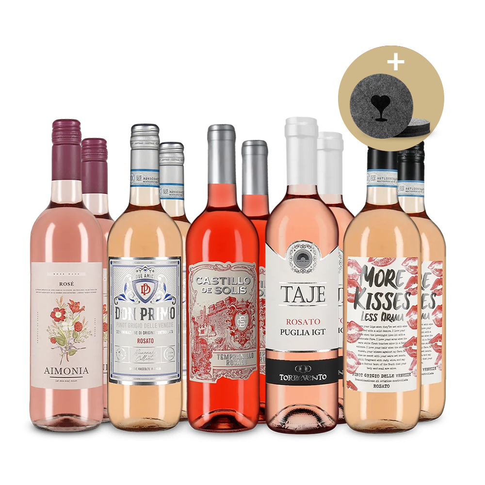 Rosé de top din sudul Europei în pachet de 5x2 sticle + Suport pahar din fetru – Gold
