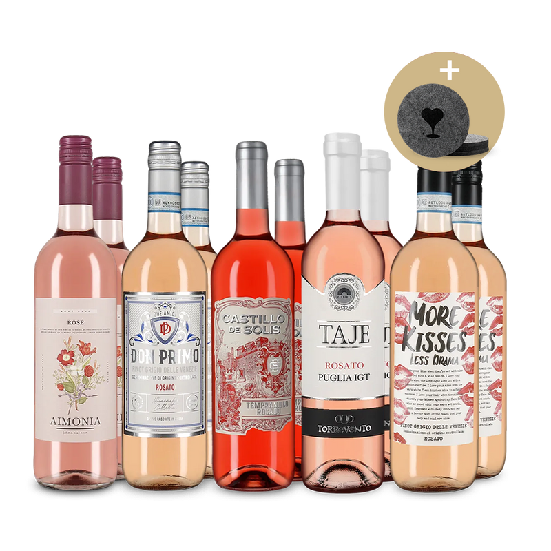 Rosé de top din sudul Europei în pachet de 5x2 sticle + Suport pahar din fetru – Gold