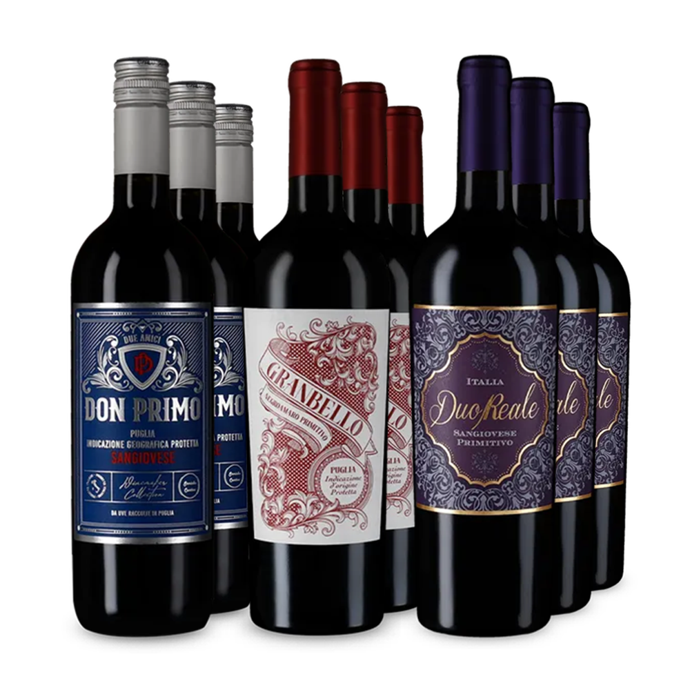 Vinuri roșii de top din Apulia în pachet de 3x3 sticle – Gold