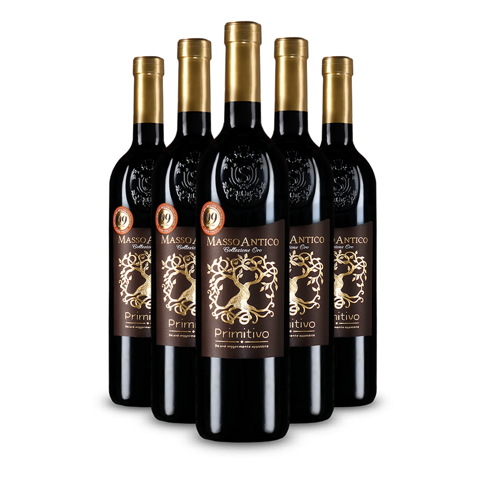 5 sticle Masso Antico Primitivo Appassite Collezione Oro 2024 – Gold