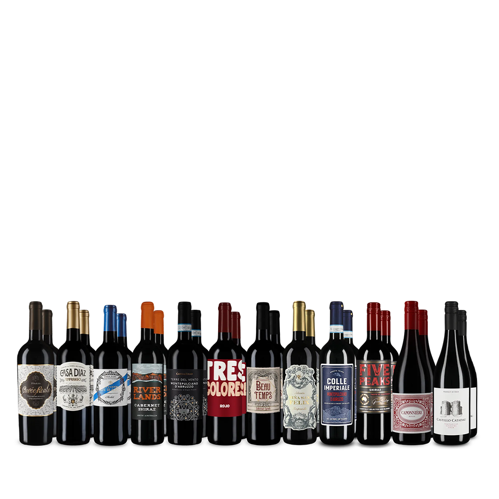 Vinuri roșii internaționale de top în pachet de 12x2 sticle – Gold