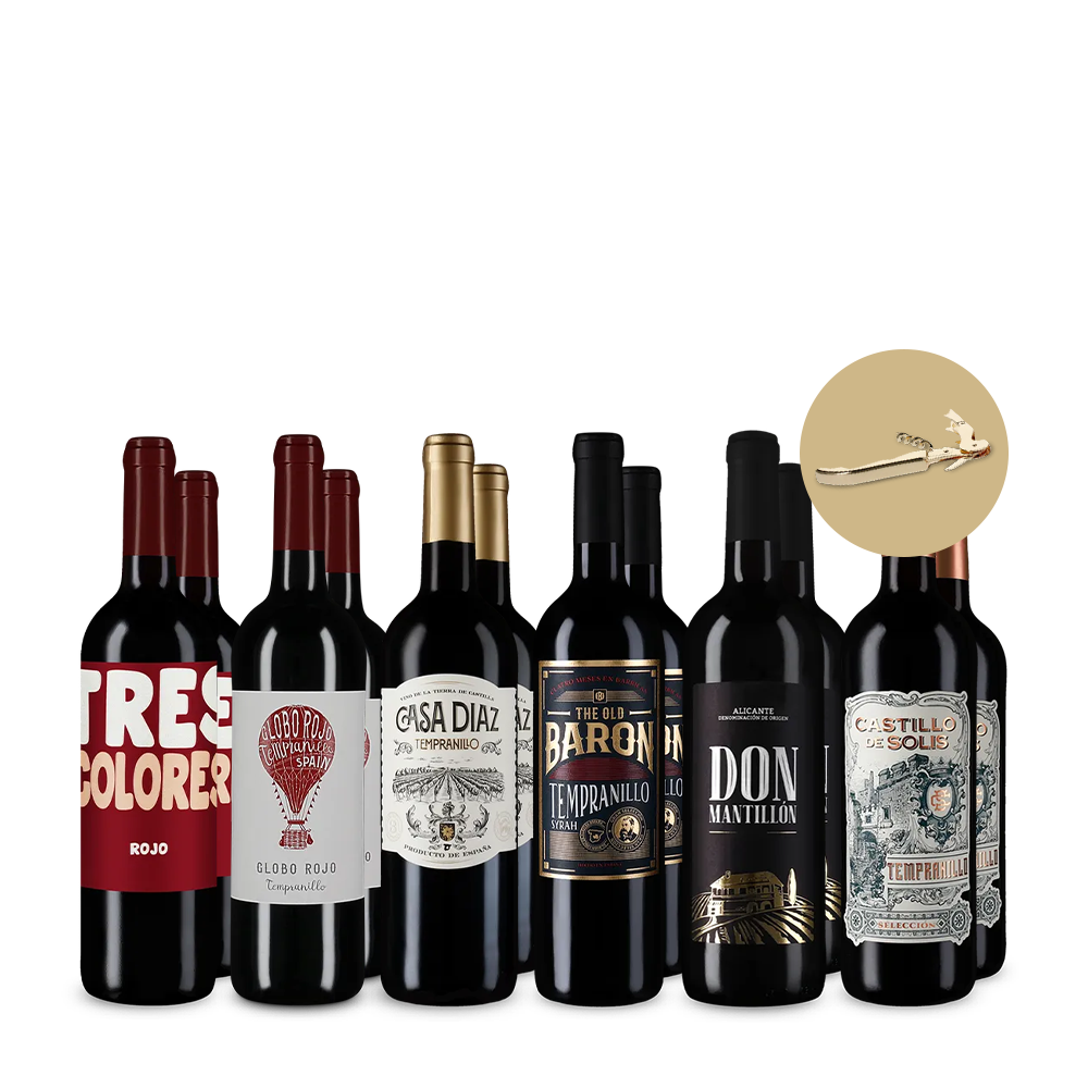 Vinuri roșii spaniole de top în pachet de 6x2 sticle + Tirbușon auriu – Gold