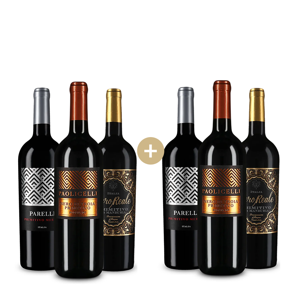 Pachet de 3+3 sticle: Primitivo premiat cu aur