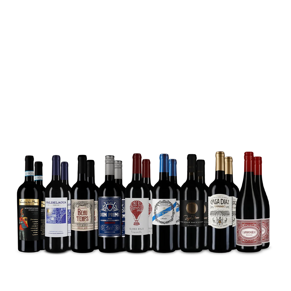 Vin roșu de top din sudul Europei în pachet XXL de 9x2 sticle
