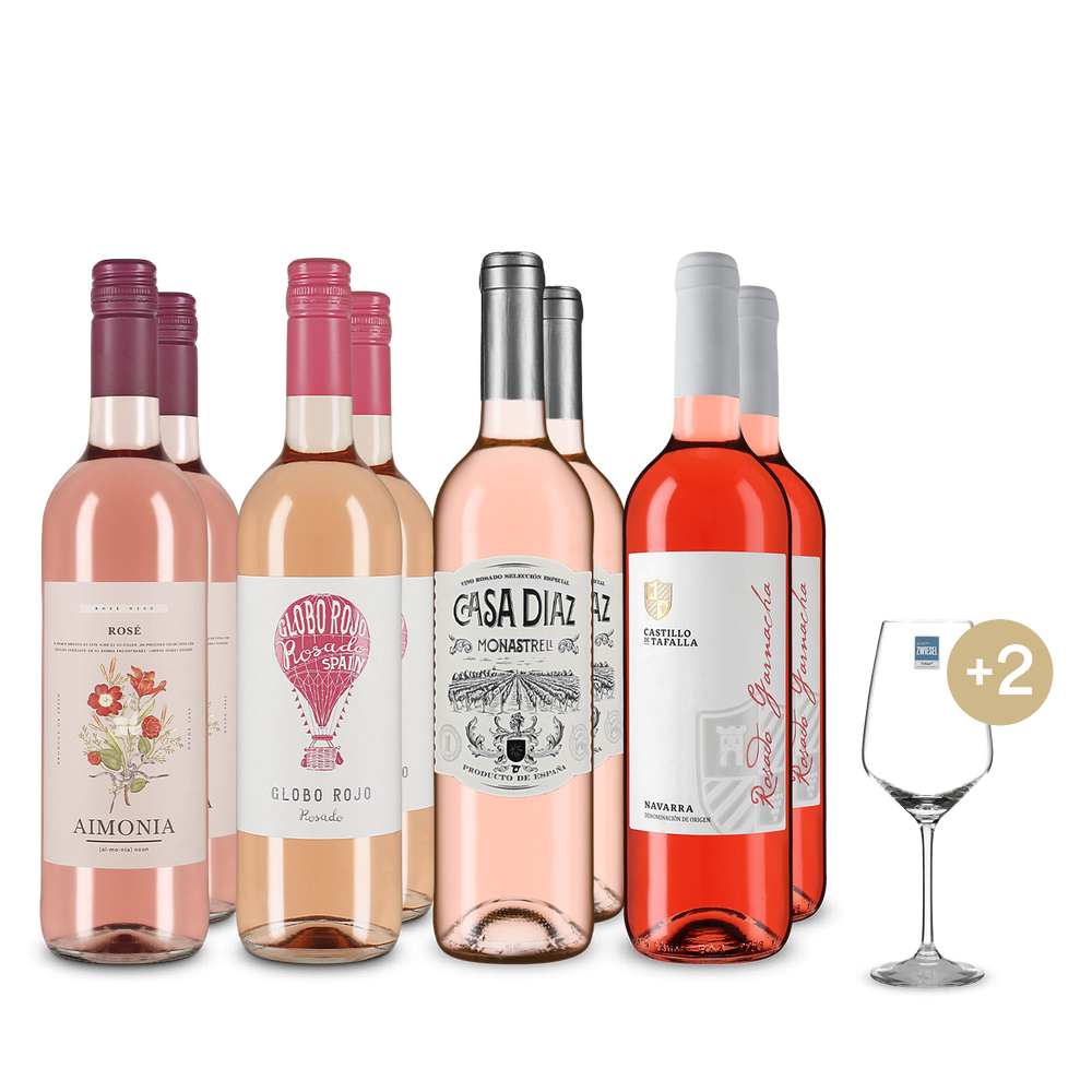 Rosé de top în pachet de 4x2 sticle + 2 pahare de vin & Transport gratuit